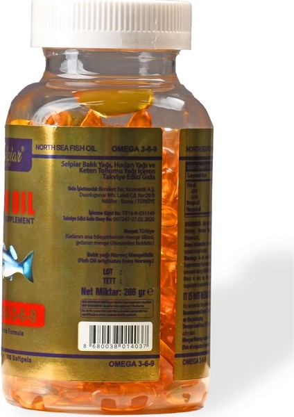 Omega 3-6-9 Balık Yağı Hodan Yağı Keten Tohumu Yağı İçeren Takviye Edici Gıda Desteği 1000 mg 200 Softgels Kapsül fırsatları