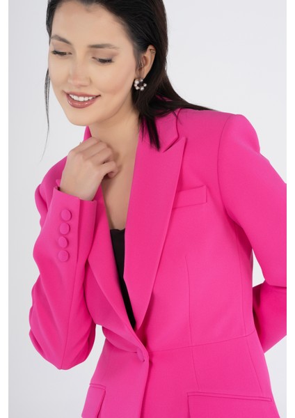 Blazer Fuşya Krep Ceket - Şık Ofis Kombinlerinin Vazgeçilmez Kadın Blazer Modeli modelleri