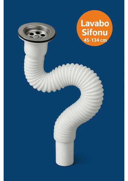 Sifon Körüklü (45-134 Cm) Lavabo Sifonu Evye Hortumu Pis Su Gideri