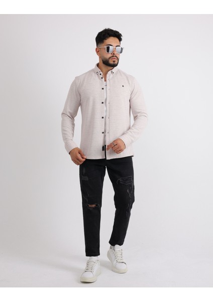Likralı Örme Kumaş Düğmeli Modern Erkek Gömlek