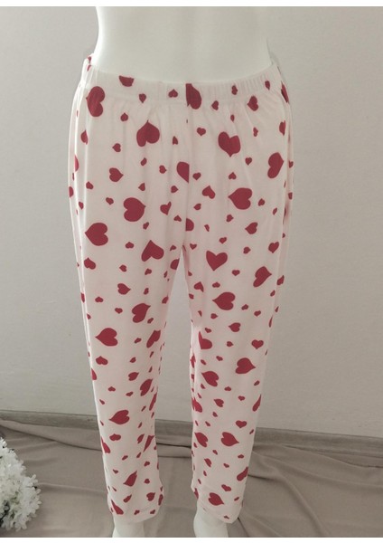Goodnight Homewear Kırmızı Kalp Desenli Beyaz Süet Düğmeli Ikili Pijama Takımı fırsatları