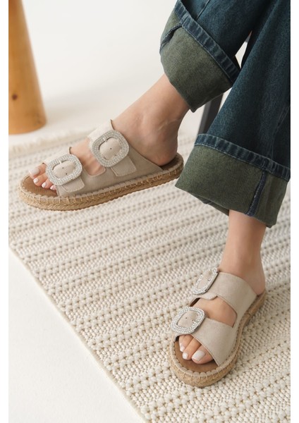 Modaserdem Tyna Süet Bej Taşlı Kadın Terlik modelleri