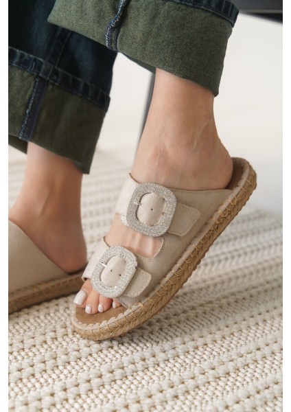 Modaserdem Tyna Süet Bej Taşlı Kadın Terlik fırsatları