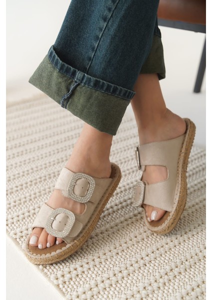 Modaserdem Tyna Süet Bej Taşlı Kadın Terlik indirimleri