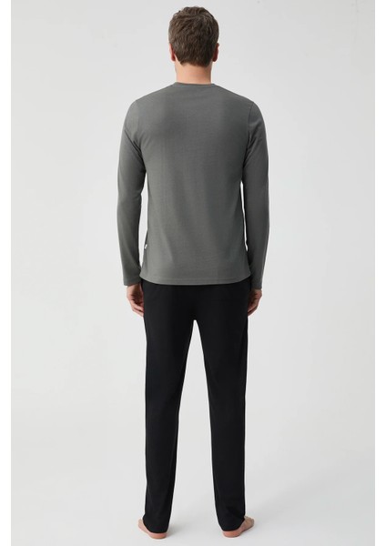 Comfort Mood Erkek Uzun Kollu V Yaka Yeşil (Gri Yeşil Arası) Pijama Takımı Fırst Touch FT708 fiyatları