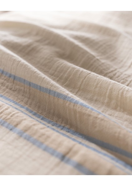 Sheryl Tek Kişilik Müslin İpliği Boyalı Lastikli Nevresim Takımı - Mavi/Bej