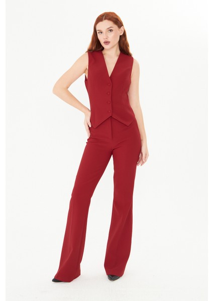 Bordo Slim Fit Düğmeli Yelek – Kadın Takım Yeleği Ofis Şıklığı Için Modern Kesim Klasik Yelek indirimleri