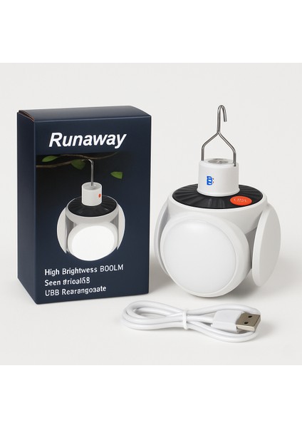 5 Kanatlı Solar Pratik Lamba USB ve Güneş Enerjili 5 Işık Modu 45 LED