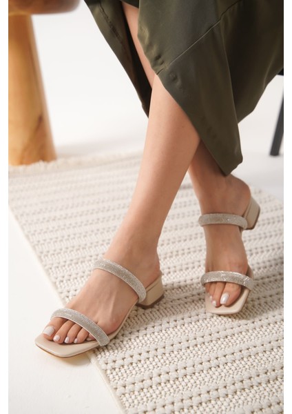 Modaserdem Stella Kalın Topuklu Bej Kadın Terlik