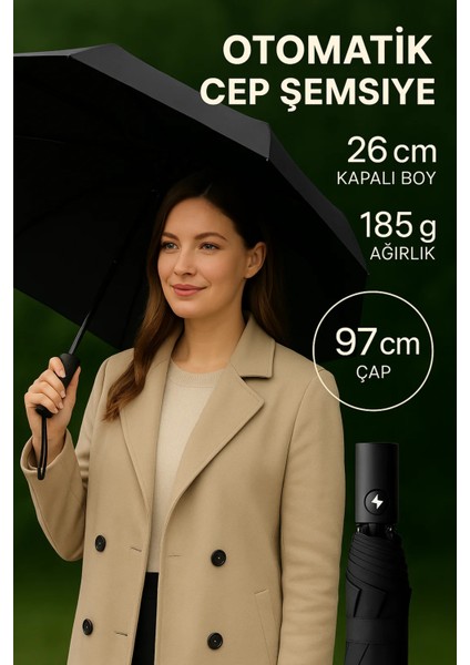 Unisex Siyah Tam Otomatik Şemsiye — Rüzgârda Pes Etmeyen Kompakt Koruma modelleri