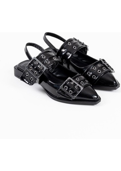 Modaserdem Pony Siyah Rugan Kemer Detaylı Kadın Topuklu Ayakkabı modelleri