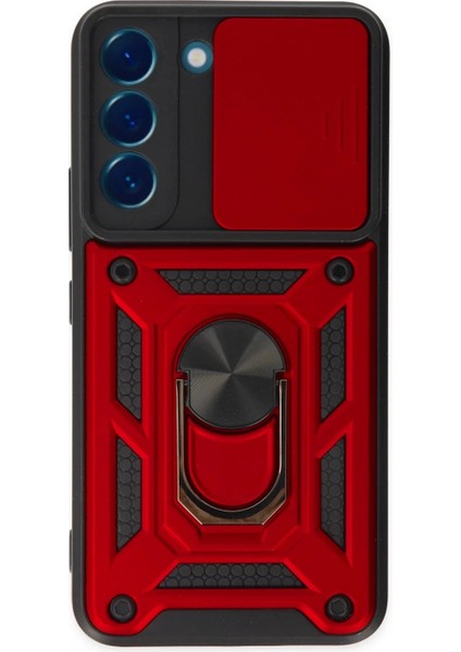 Samsung Galaxy S22 Kılıf Pars Lens Yüzüklü Silikon - Kırmızı