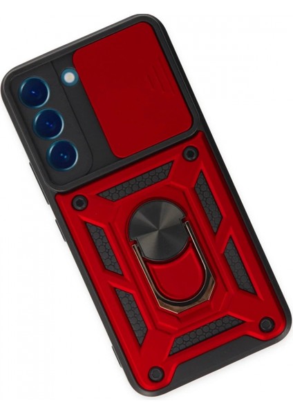 Samsung Galaxy S22 Kılıf Pars Lens Yüzüklü Silikon - Kırmızı modelleri