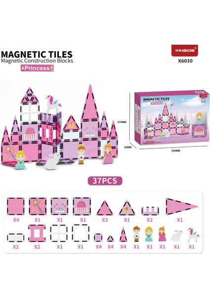 Manyetik Tiles Prenses Şatosu 37 Parça Manyetik Yapı Magnetic Bloklar modelleri