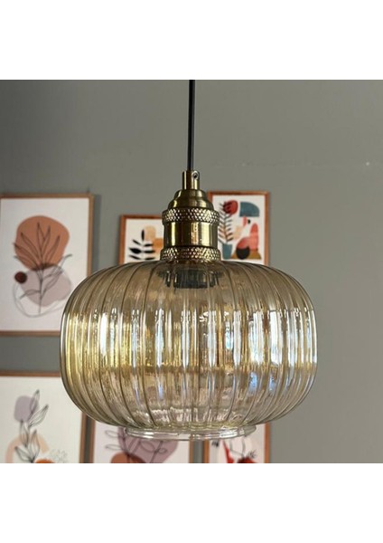 Mola Cam Bal Rengi Tekli Avize Lale Başlık Retro Sarkıt Lamba Restoran Salon Aydınlatma fiyatları