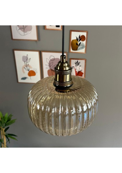 Mola Cam Bal Rengi Tekli Avize Lale Başlık Retro Sarkıt Lamba Restoran Salon Aydınlatma modelleri