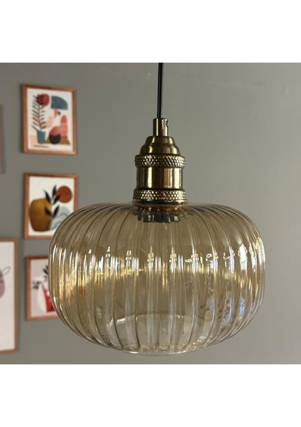 Mola Cam Bal Rengi Tekli Avize Lale Başlık Retro Sarkıt Lamba Restoran Salon Aydınlatma fırsatları