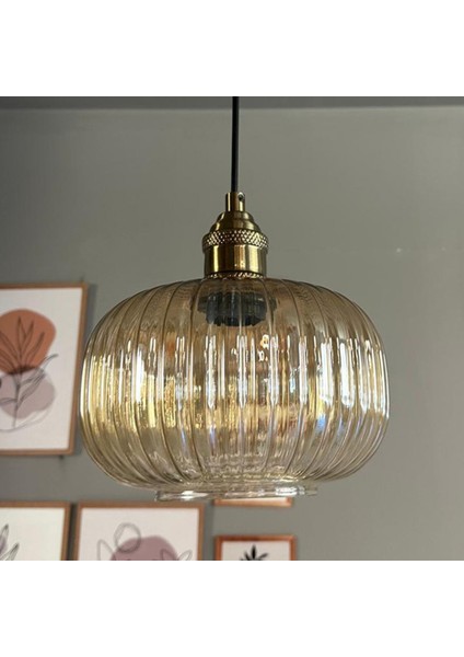 Mola Cam Bal Rengi Tekli Avize Lale Başlık Retro Sarkıt Lamba Restoran Salon Aydınlatma indirimleri