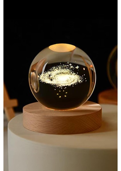 Ahşap Tabanlı Samanyolu LED Işıklı Küre