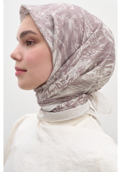 Secret Elegance Desen Pamuklu Viskon Eşarp Lila fırsatları