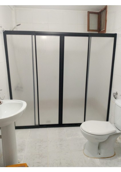 Siyah Profil Şerit Desen Mika Duşakabin 2 Sabit 2 Çalışır modelleri
