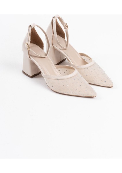Modaserdem Borie Bej Tekstil Kumaş Taşlı Kadın Topuklu Ayakkabı fiyatları