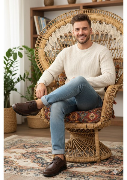 Erkek Bağcıklı Zeta Kauçuk Taban Comfort Model Tam Kalıp Deri Ortopedik Klasik Ayakkabı