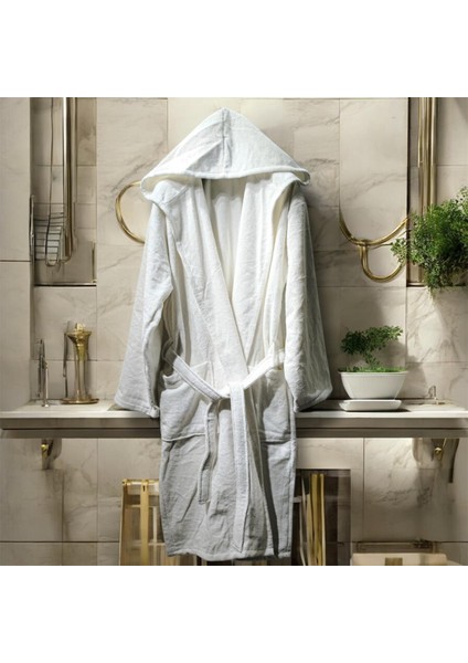 Bornoz Desenli Kumaş Kapüşonlu %100 Pamuk