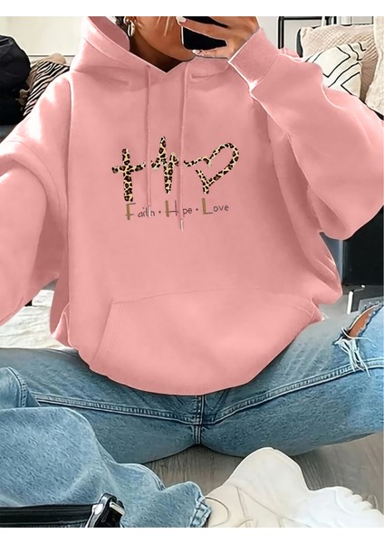 Kadın Baskılı Sweatshırt 3iplik Kumaş Oversize