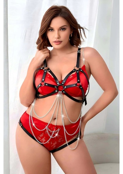 Fantazi Zincirli Deri Body Harness, Ağı Açık Fantazi Giyim - APFT1175