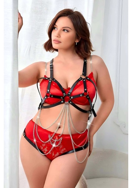 Fantazi Zincirli Deri Body Harness, Ağı Açık Fantazi Giyim - APFT1175 fiyatları