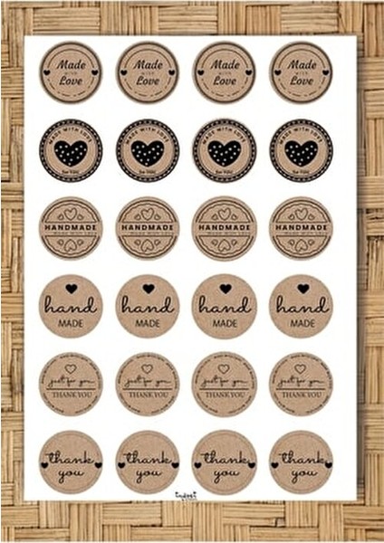 Tuğset Kraft Sticker Etiket 4 cm 48 Adet El Yapımı Desenli Doğal Renkli fiyatları