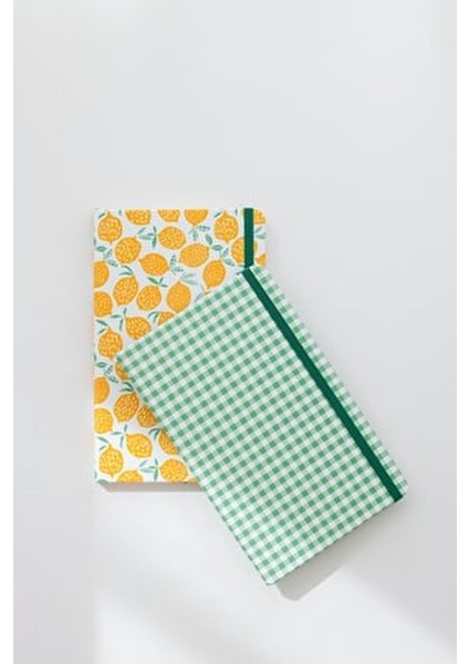 Lastikli Çizgili Defter 2'li 13 x 21 cm Sarı Limon Desenli ve Yeşil Kareli indirimleri