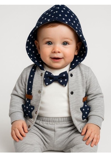 Erkek Bebek Papyonlu Hırkalı 3'lü Eşofman Takımı modelleri