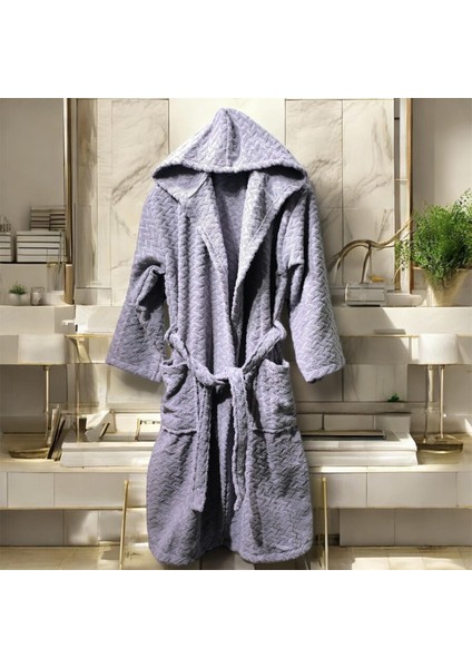 Bornoz Desenli Kumaş Kapüşonlu %100 Pamuk