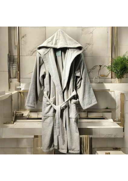 Bornoz Desenli Kumaş Kapüşonlu %100 Pamuk