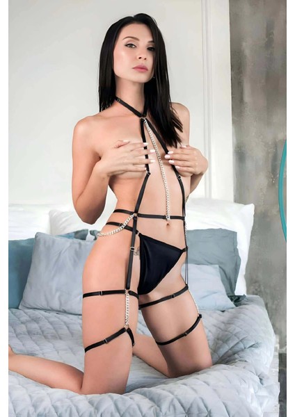 Zincirli Lastik Fantazi Jartiyer, Body Harness - APFT1078 modelleri