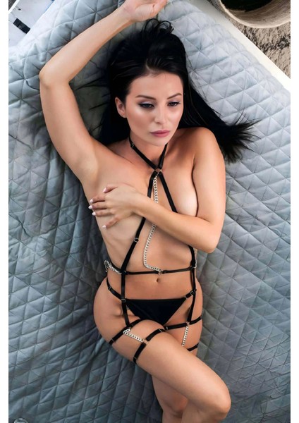 Zincirli Lastik Fantazi Jartiyer, Body Harness - APFT1078 fırsatları