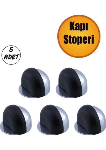 Yarımay Kapı Stoperi Tamponu 5 Adet Vidalı Metal Ağır Kapı Stopu Hızlı Durdurucu Tutucu Krom Gümüş.