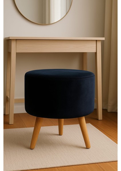 Modern Dekoratif Ahşap Masif Ayaklı Antrasit Babyface Puf Bench Tabure Koltuk