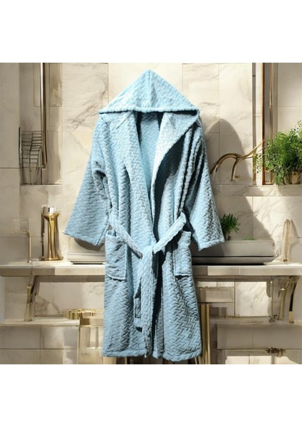 Bornoz Desenli Kumaş Kapüşonlu %100 Pamuk