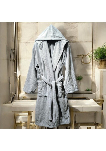 Bornoz Desenli Kumaş Kapüşonlu %100 Pamuk