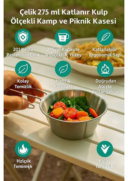 Çelik 275 Ml Katlanır Kulp Ölçekli Kamp Ve Piknik Kasesi Mt102 modelleri