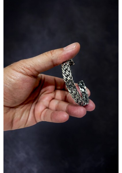 AK STORE SİLVER Gümüş Kaplama Krom-Çelik Çift Tel Hasır Örme Erkek Kelepçe Bileklik Çap 60-70 mm modelleri