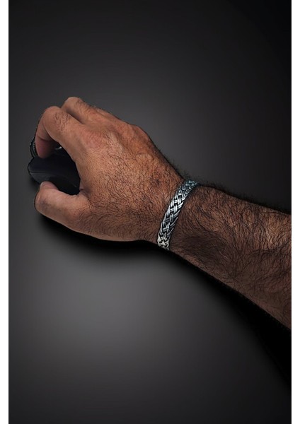 AK STORE SİLVER Gümüş Kaplama Krom-Çelik Çift Tel Hasır Örme Erkek Kelepçe Bileklik Çap 60-70 mm