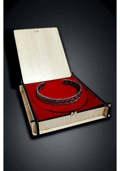 AK STORE SİLVER Gümüş Kaplama Krom-Çelik Çift Tel Hasır Örme Erkek Kelepçe Bileklik Çap 60-70 mm