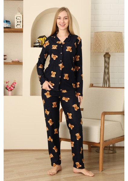 Kadın Pijama Takımı %100 Pamuk-Pat Yakalı ve Düğme Kapamalı 12309 fiyatları