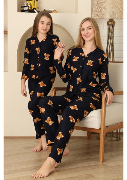 Kadın Pijama Takımı %100 Pamuk-Pat Yakalı ve Düğme Kapamalı 12309 modelleri