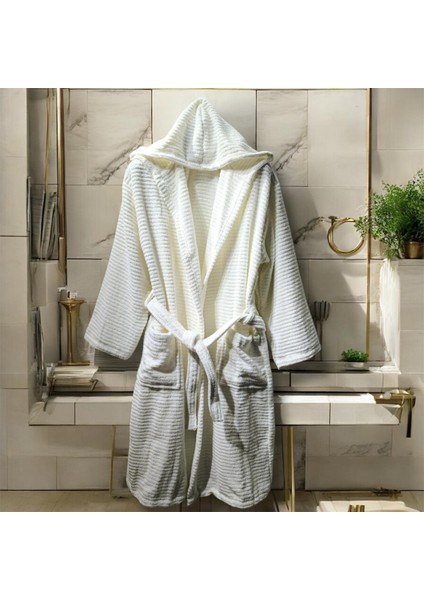 Bornoz Desenli Kumaş Kapüşonlu %100 Pamuk