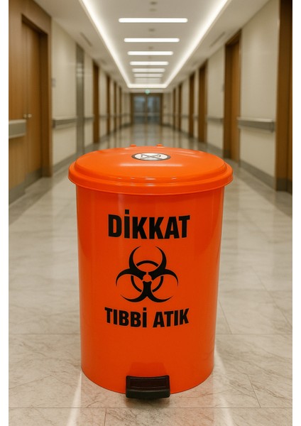 Yuvarlak Model Tıbbi Atık Kovası 25 Lt Pedallı - Yuvarlak Model Plastik Tıbbi Atık Kovası